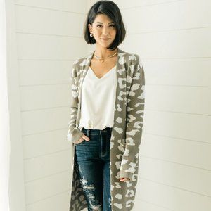 Sage Green Animal Print Cardigan